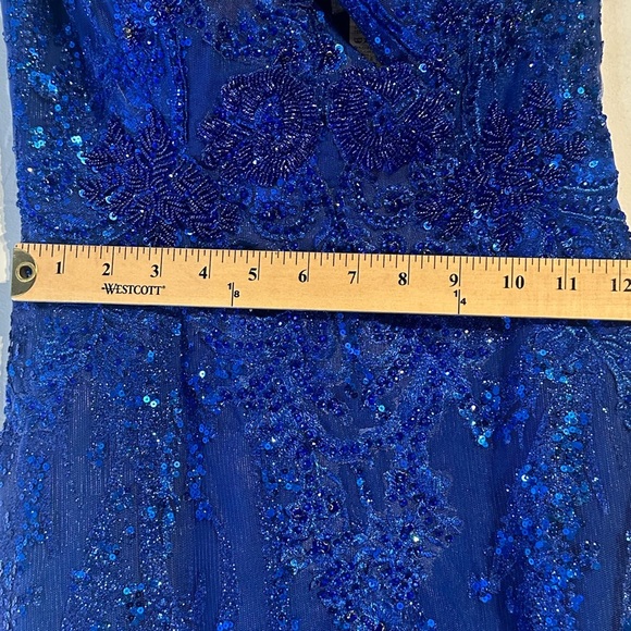 Portia and Scarlett Royal Blue Feathered Gown - Picture 3 of 14